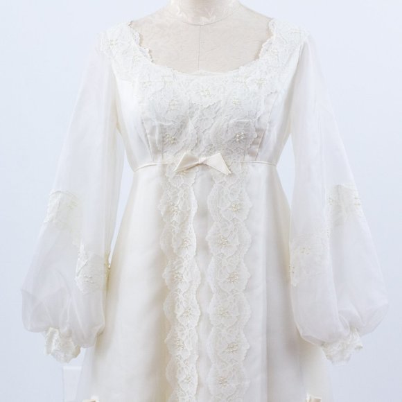 Wedding Dress Vintage 70s 6 Boho Long Sleeve Full Princess Bridal Gown I… - Picture 4 of 14